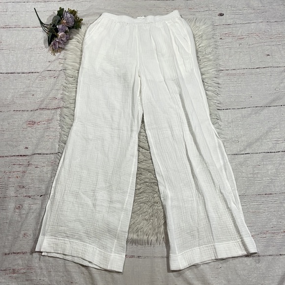 NWT Jonathan Simkhai EMBRY GAUZE COVERUP white wide leg pants - Picture 2 of 13
